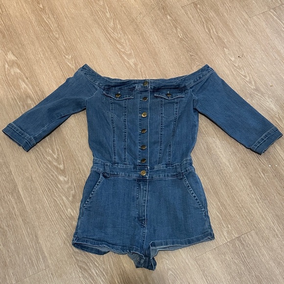 Mebon Pants - Stylish Off-Shoulder Denim Jumpsuit